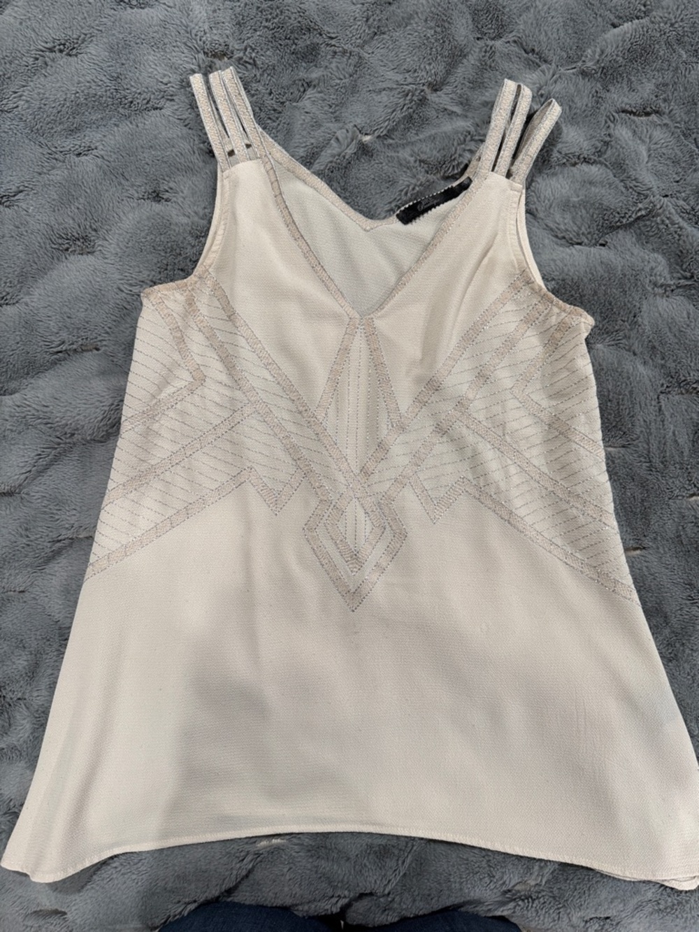 BKE Cream Beaded Double-Strap Camisole